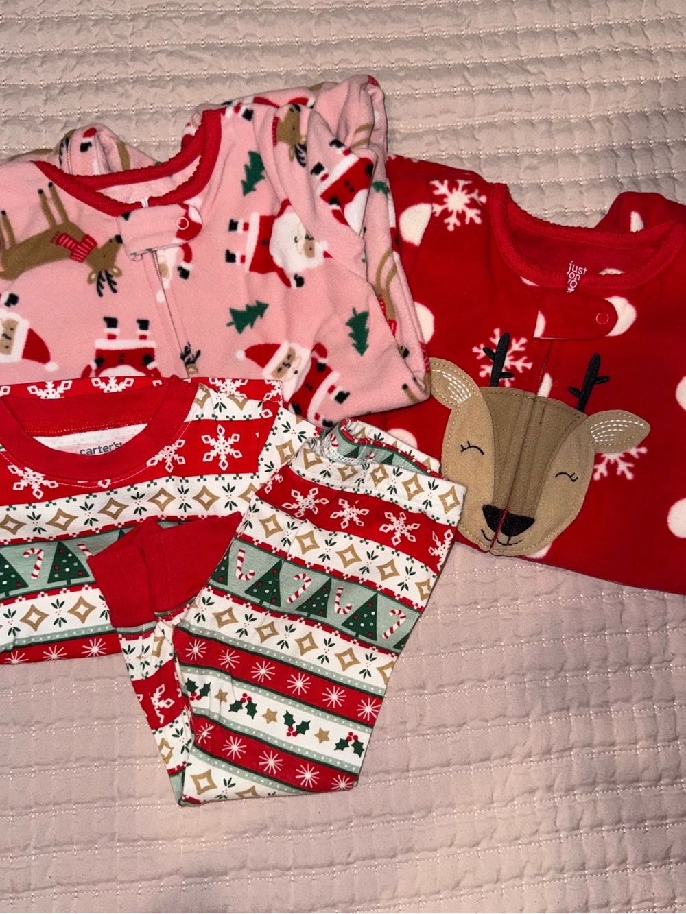 Carter's Red, Pink and Green Holiday Pajama Set with Reindeer & Santa